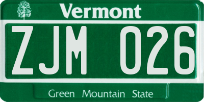 VT license plate ZJM026