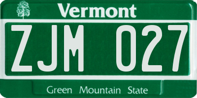 VT license plate ZJM027