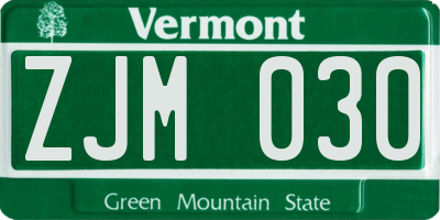 VT license plate ZJM030