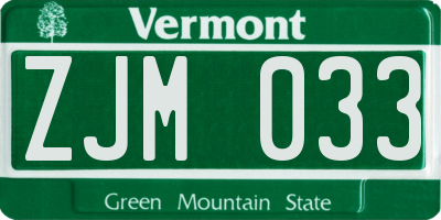 VT license plate ZJM033