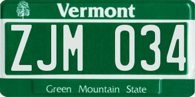 VT license plate ZJM034