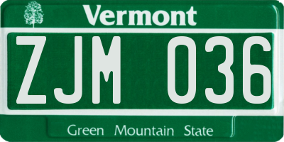 VT license plate ZJM036