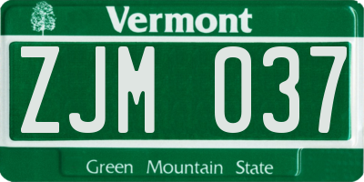 VT license plate ZJM037