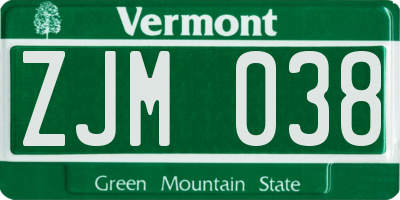 VT license plate ZJM038
