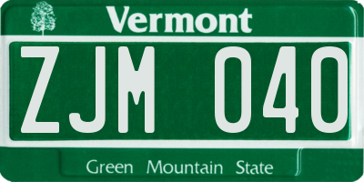 VT license plate ZJM040