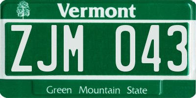 VT license plate ZJM043