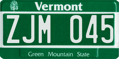 VT license plate ZJM045