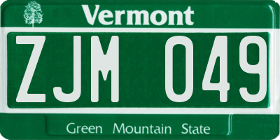 VT license plate ZJM049