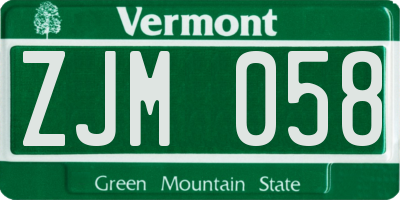VT license plate ZJM058
