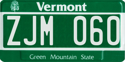 VT license plate ZJM060