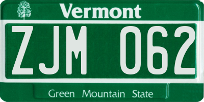 VT license plate ZJM062