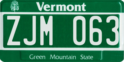 VT license plate ZJM063