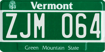 VT license plate ZJM064