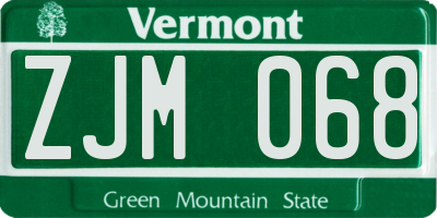 VT license plate ZJM068