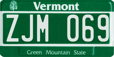 VT license plate ZJM069