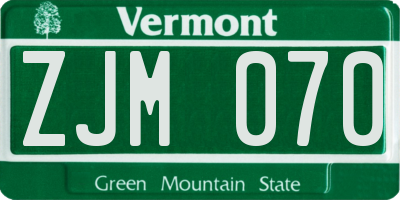 VT license plate ZJM070