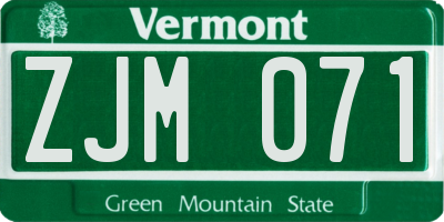 VT license plate ZJM071