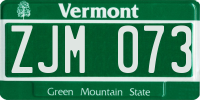 VT license plate ZJM073