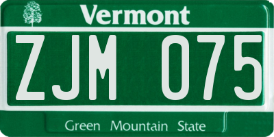 VT license plate ZJM075