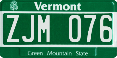 VT license plate ZJM076