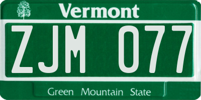 VT license plate ZJM077
