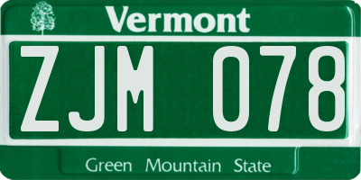 VT license plate ZJM078