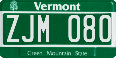 VT license plate ZJM080