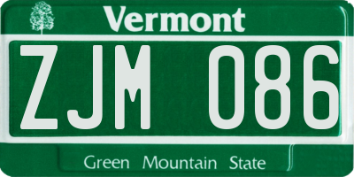 VT license plate ZJM086