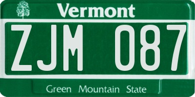 VT license plate ZJM087