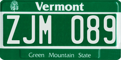 VT license plate ZJM089
