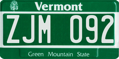 VT license plate ZJM092