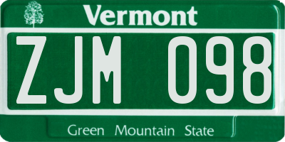 VT license plate ZJM098