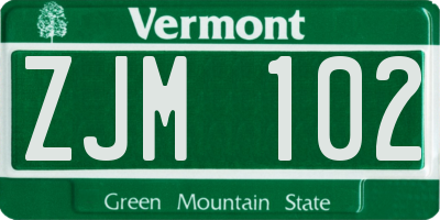 VT license plate ZJM102