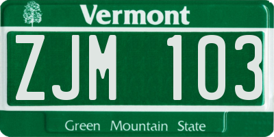 VT license plate ZJM103