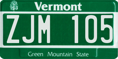 VT license plate ZJM105