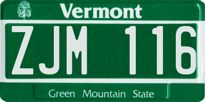 VT license plate ZJM116