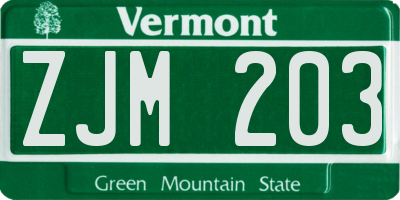 VT license plate ZJM203
