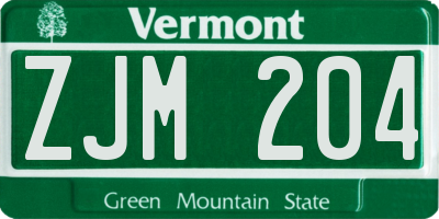 VT license plate ZJM204