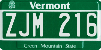 VT license plate ZJM216