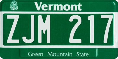VT license plate ZJM217