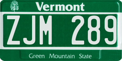 VT license plate ZJM289