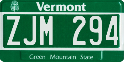VT license plate ZJM294