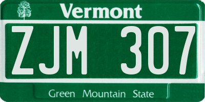 VT license plate ZJM307
