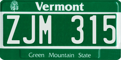 VT license plate ZJM315