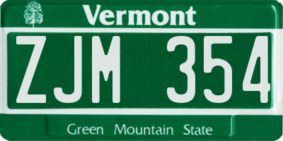 VT license plate ZJM354