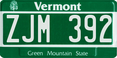 VT license plate ZJM392