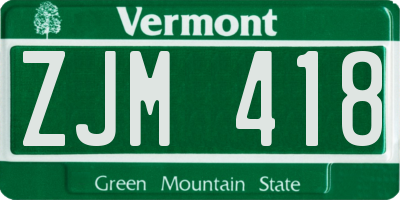 VT license plate ZJM418
