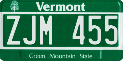 VT license plate ZJM455
