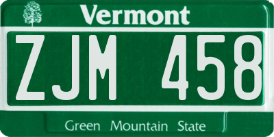VT license plate ZJM458