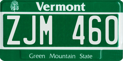 VT license plate ZJM460